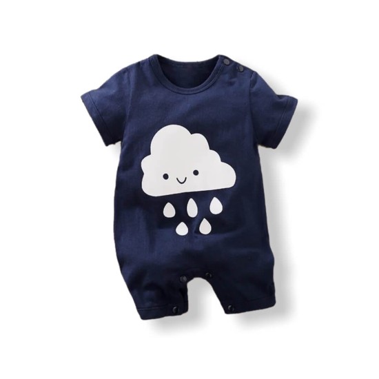 Baby Jumpsuit Short Sleeve Cloud - Navy Baby Jumpsuit Short Sleeve Cloud - Navy