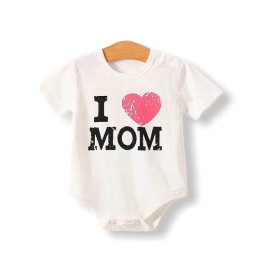 Baby Jumpsuit Short Sleeve I Love Mom - White Baby Jumpsuit Short Sleeve I Love Mom - White