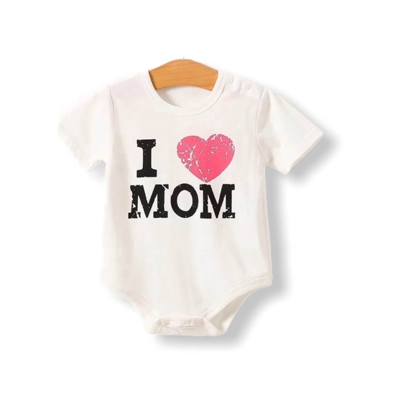 Baby Jumpsuit Short Sleeve I Love Mom - White