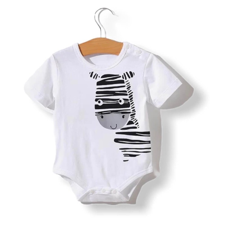 Baby Jumpsuit Zebra Print Short Sleeve - White