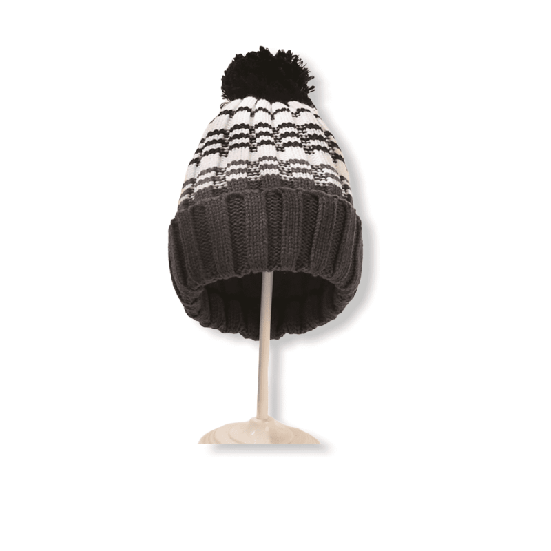 Baby - Kid Pompon Knitted Hat - Dark grey