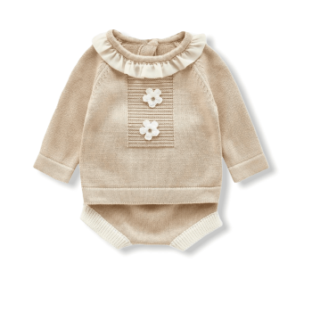 Baby Knit Baby Set Top & Shorts -Beige