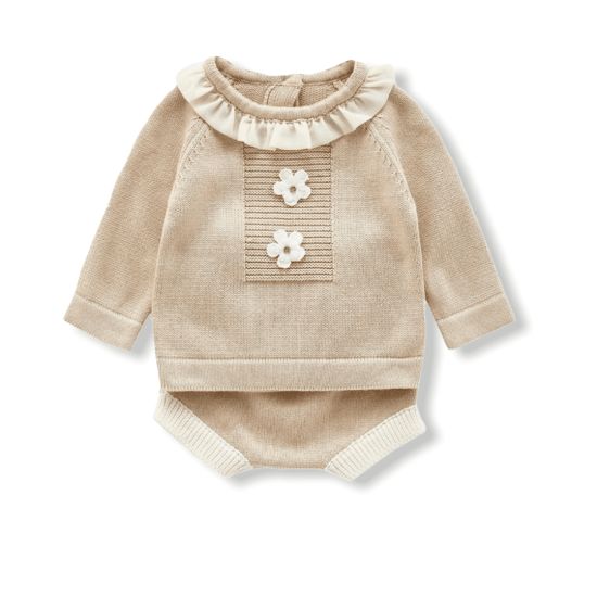 Baby Knit Baby Set Top & Shorts -Beige Baby Knit Baby Set Top & Shorts -Beige
