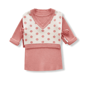 Baby Knit Set Pink Dress - Vest