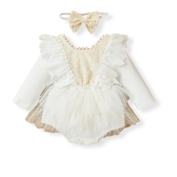 Baby Lace Bodysuit Long Sleeve - White