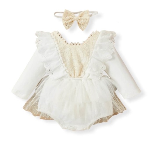 Baby Lace Bodysuit Long Sleeve - White Baby Lace Bodysuit Long Sleeve - White
