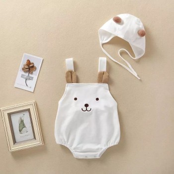 Baby Loose Unisex Jumpsuit Bear - White