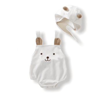 Baby Loose Unisex Jumpsuit Bear - White