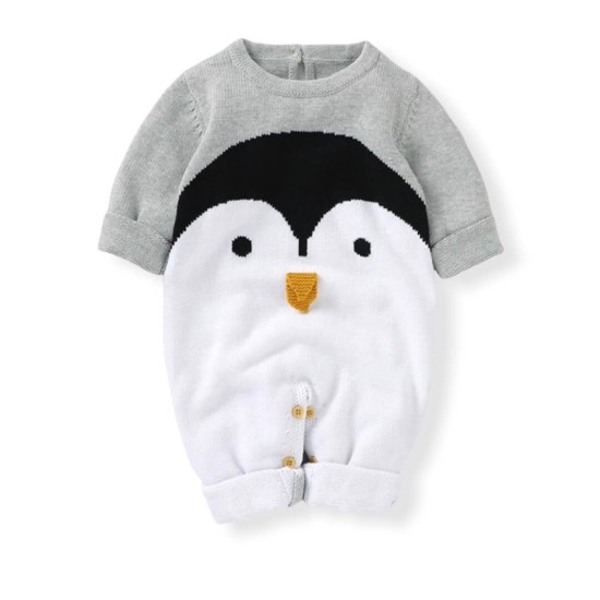 Baby Penguin Knitted Jumpsuit - Grey Baby Penguin Knitted Jumpsuit - Grey