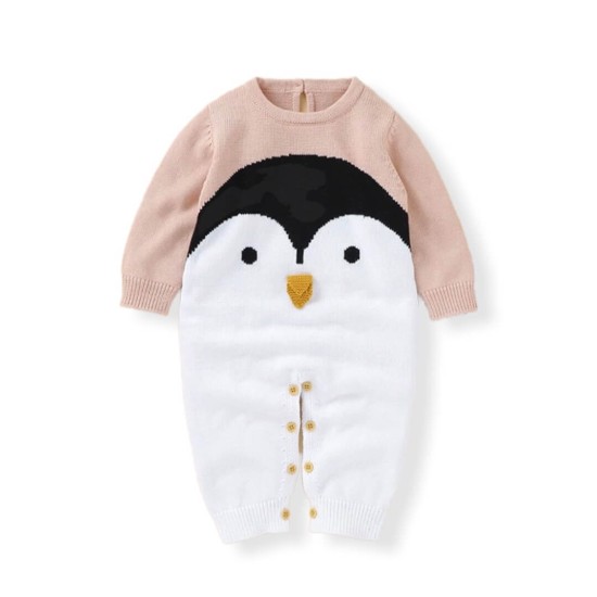 Baby Penguin Knitted Jumpsuit - Pink Baby Penguin Knitted Jumpsuit - Pink