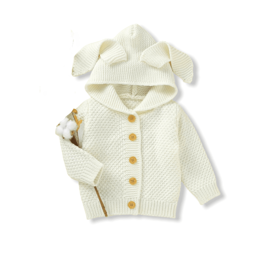 Baby Plain Knit Jacket Rabbir - Ivory Baby Plain Knit Jacket Rabbir - Ivory