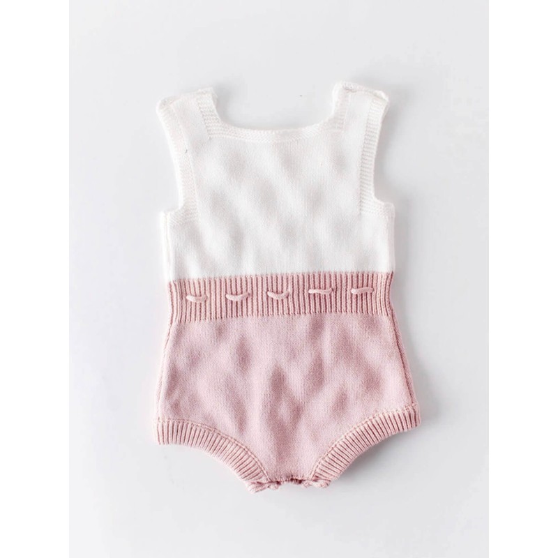 Baby Pom-Trim Tie Waist Jumpsuit Pink/White