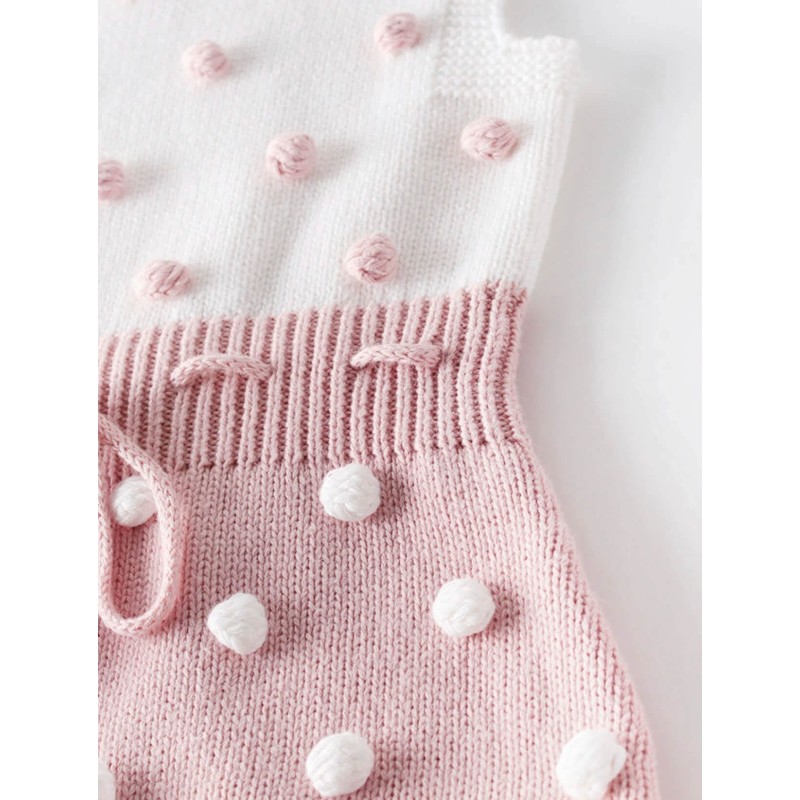 Baby Pom-Trim Tie Waist Jumpsuit Pink/White