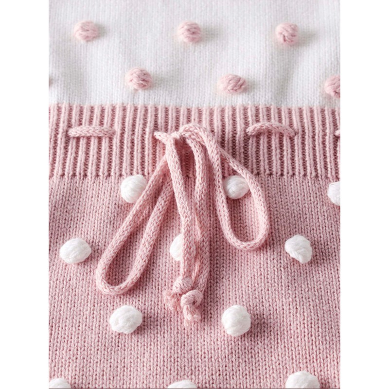 Baby Pom-Trim Tie Waist Jumpsuit Pink/White