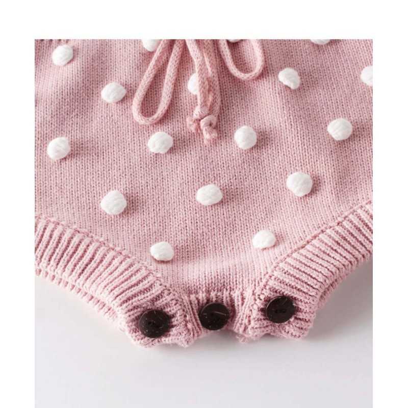 Baby Pom-Trim Tie Waist Jumpsuit Pink/White