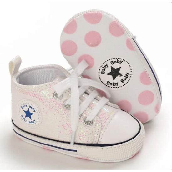 Baby PreWalker Glittery Shoes Baby Star - White Baby PreWalker Glittery Shoes Baby Star - White