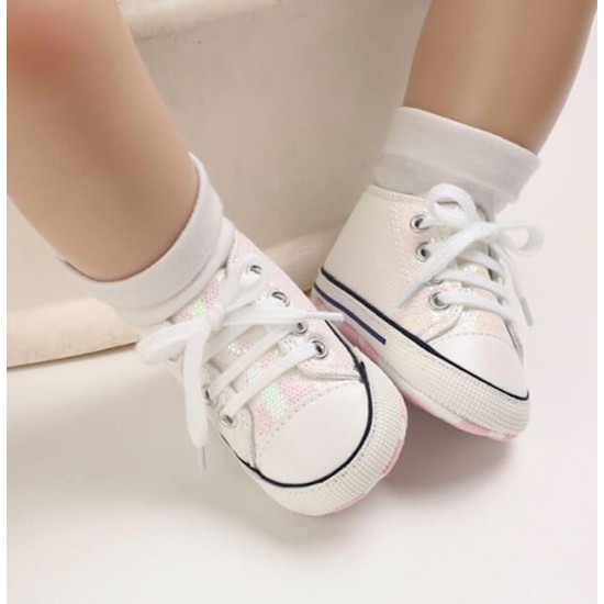 Baby PreWalker Glittery Shoes Baby Star - White Baby PreWalker Glittery Shoes Baby Star - White