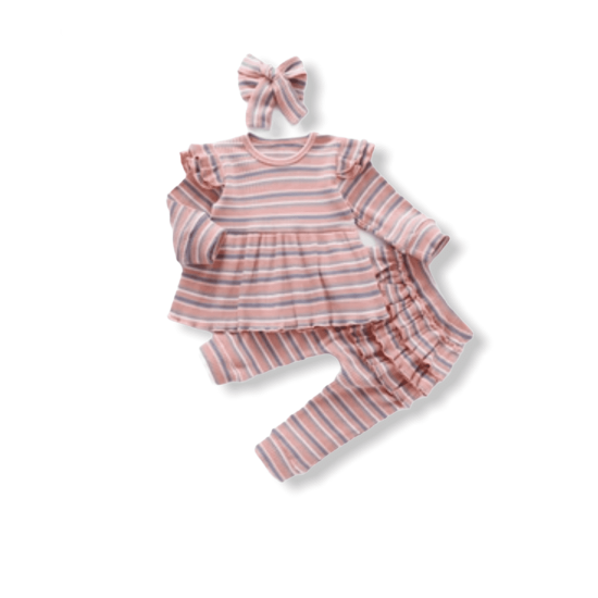Baby Ribbed Set Stripes - Pink