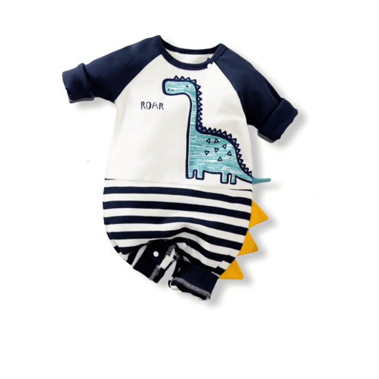 Baby Romper Stripped Dino 3D - Blue