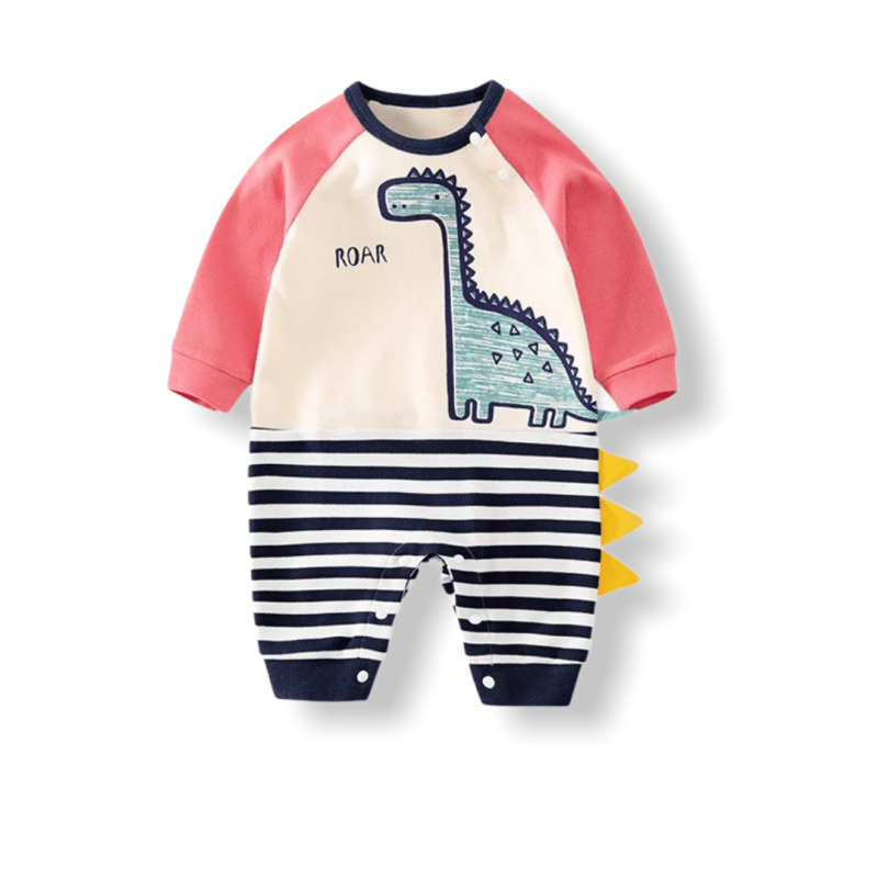 Baby Romper Stripped Dino 3D - Pink