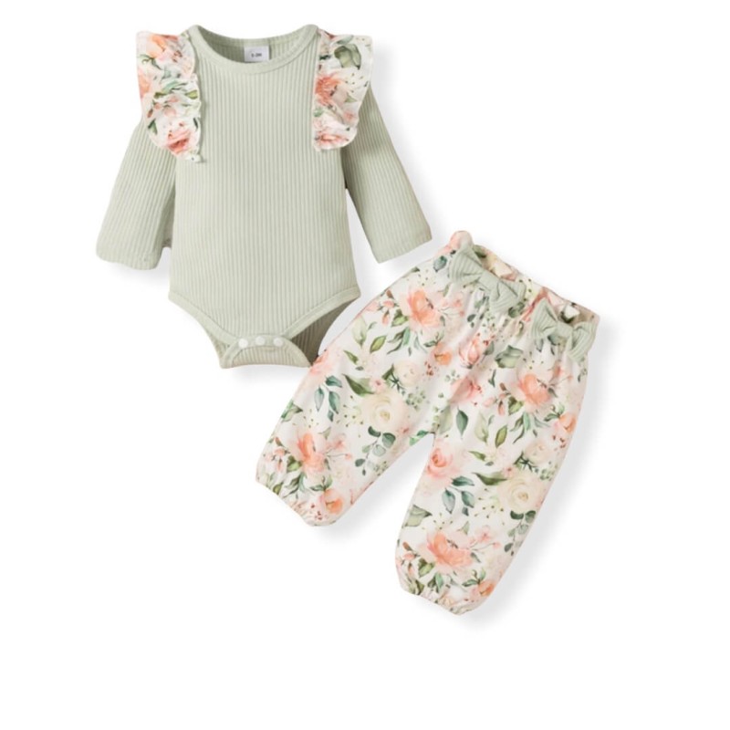 Baby Ruffled Floral Set - Green Mint