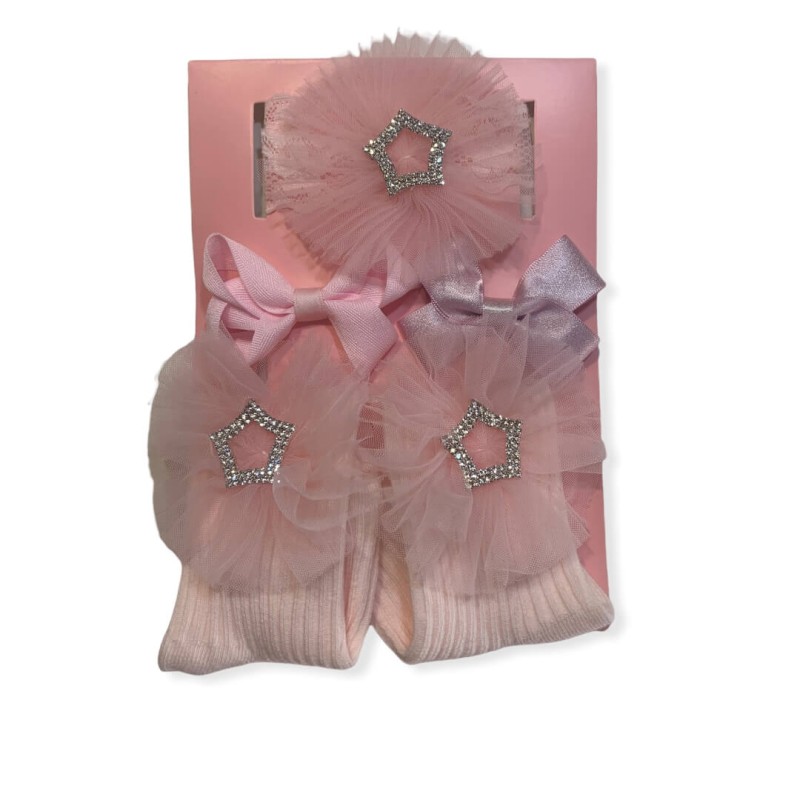 Baby Set Headband & Socks - L.Pink