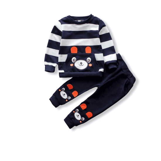 Baby Set Stripped 3D Bear Navy
