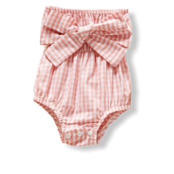 Baby Stripe Bow Romper - Pink