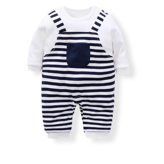 Baby Striped Navy Jumpsuit - White/Blue