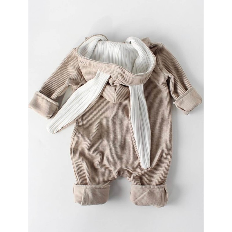 Baby Striped Playsuit Bunny Ear - Apricot