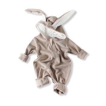 Baby Striped Playsuit Bunny Ear - Apricot