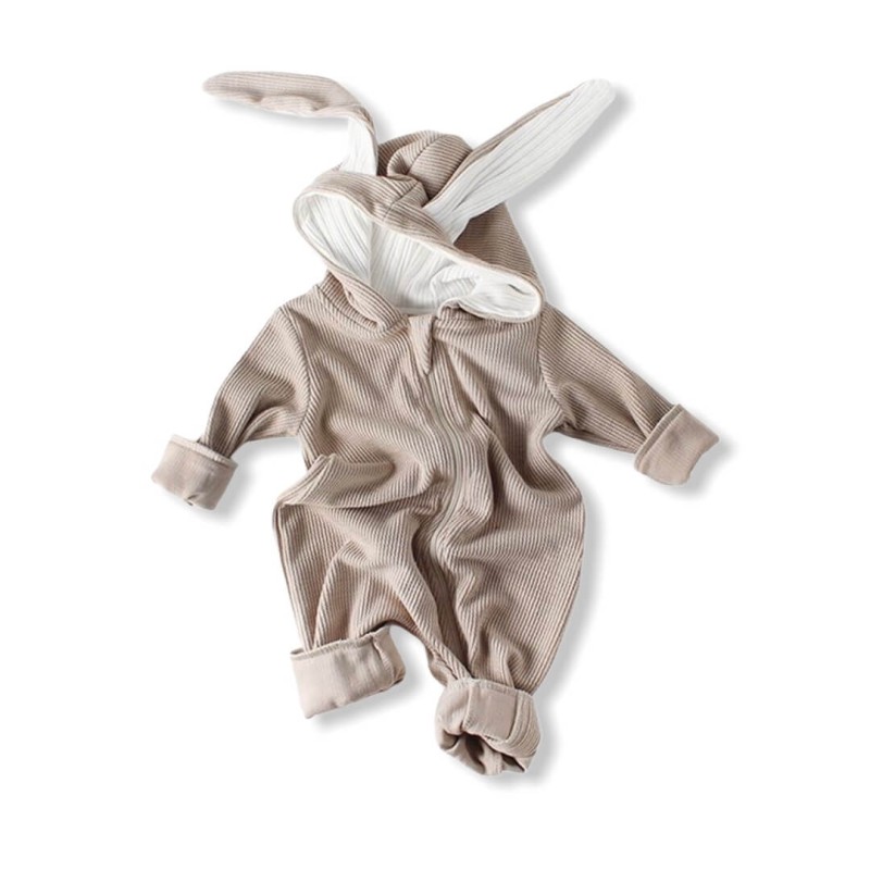 Baby Striped Playsuit Bunny Ear - Apricot