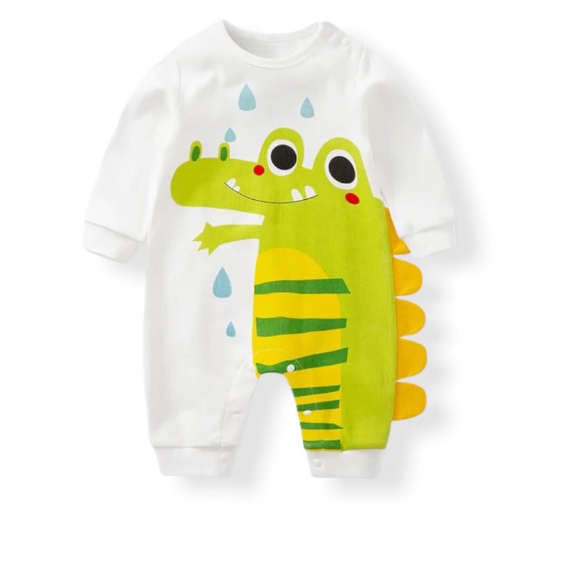 Baby Unisex 3D Dino Jumpsuit - White