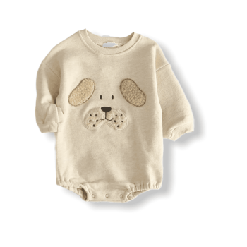 Baby Unisex Fleece Jumpsuit Doggy Face - Apricot