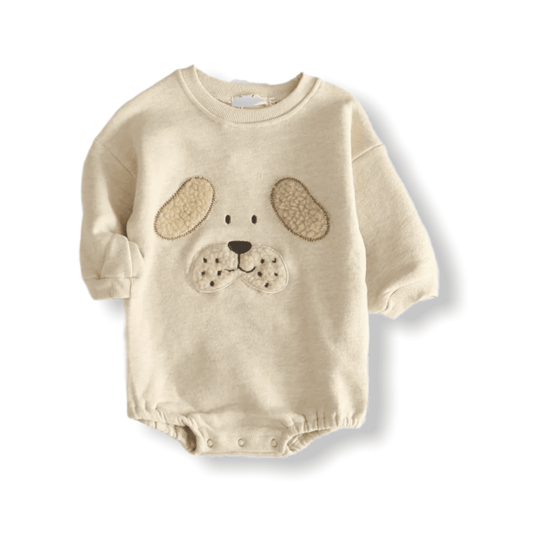 Baby Unisex Fleece Jumpsuit Doggy Face - Apricot