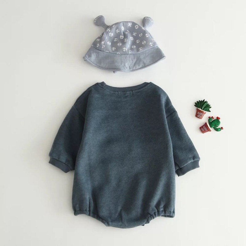 Baby Unisex Fleece Jumpsuit Doggy Face - D. Blue