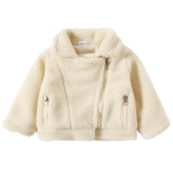 Baby Unisex Fuzzy Fleece Lape Zip Jacket - Beige