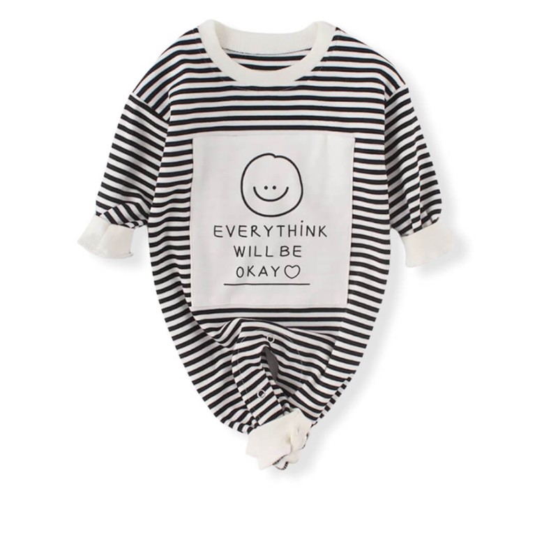 Baby Unisex Happy Face Jumpsuit - Black/White
