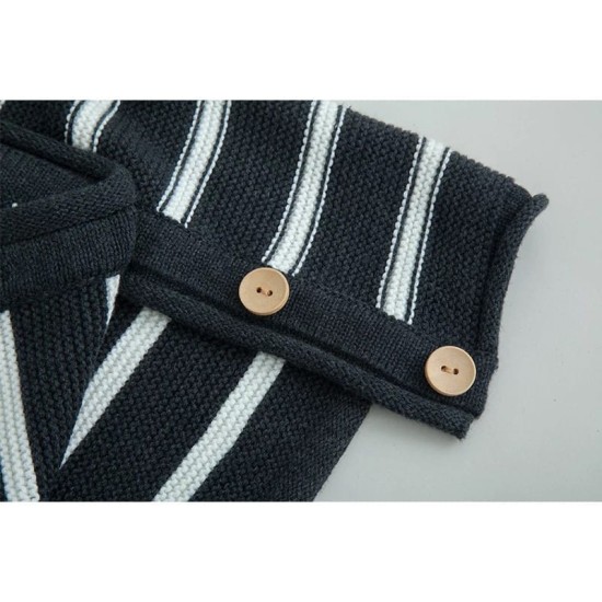 Baby Unisex Knitted Stripped Set - D.Grey