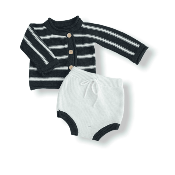 Baby Unisex Knitted Stripped Set - D.Grey