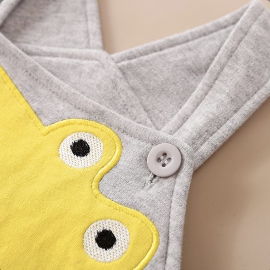 Baby Unisex Set Striped Long Sleeve Tee and Dino Overall Set - Grey Baby Unisex Set Striped Long Sleeve Tee and Dino Overall Set - Grey