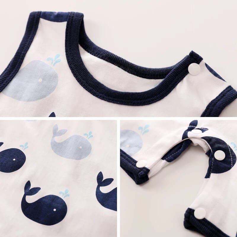 Baby Unisex Sleeveless Jumpsuit Whales - White