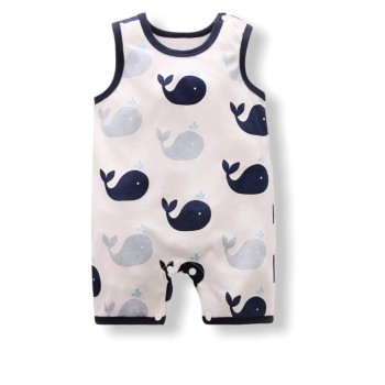 Baby Unisex Sleeveless Jumpsuit "Whales" - White