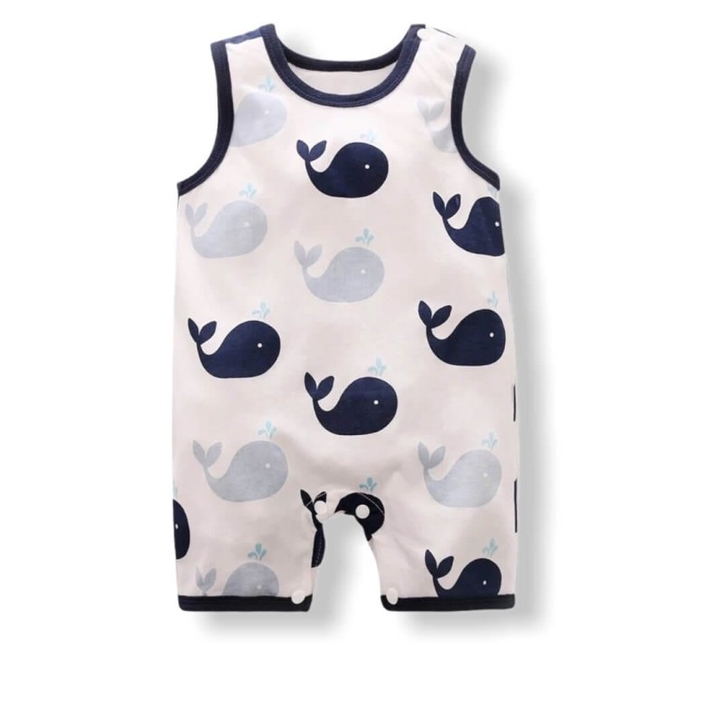Baby Unisex Sleeveless Jumpsuit Whales - White