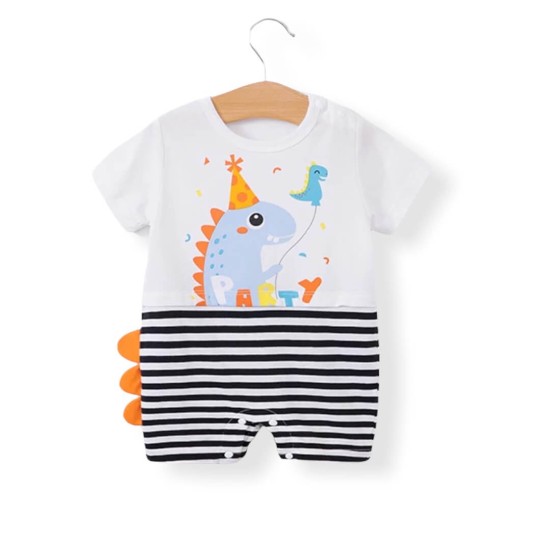 Baby Unisex White Jumpsuit - Party Dino Baby Unisex White Jumpsuit - Party Dino