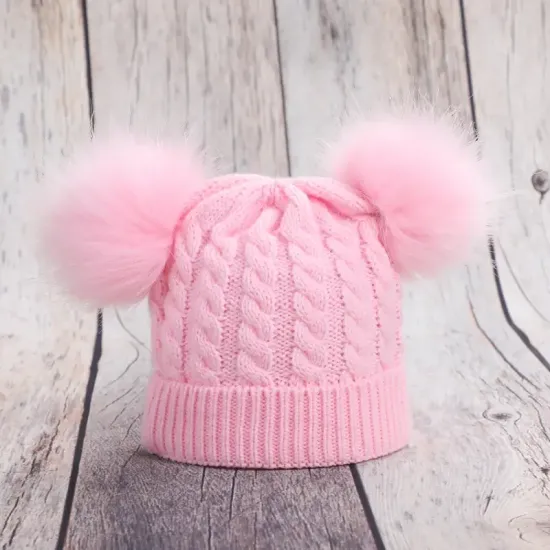 Beanie Baby With Double Pompon - Pink Beanie Baby With Double Pompon - Pink