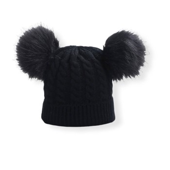Beanie Baby With Double Pompon - Total Black
