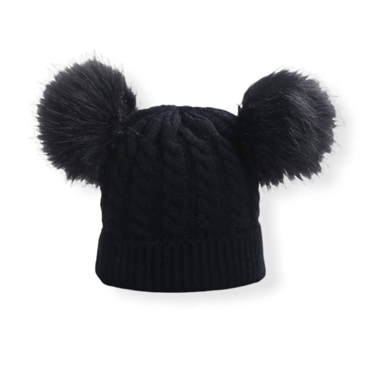 Beanie Baby With Double Pompon - Total Black Beanie Baby With Double Pompon - Total Black