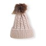 Beanie Knitted With Pompon - Beige
