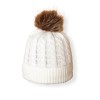 Beanie Knitted With Pompon - White